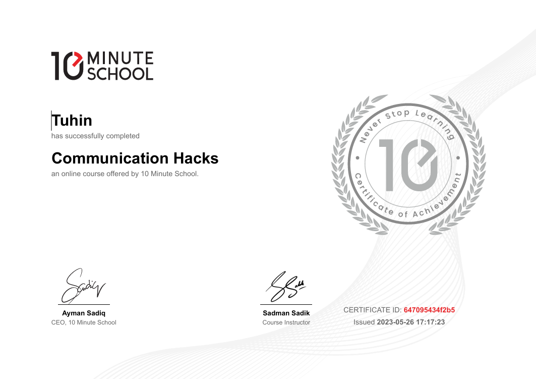 Communication Hacks Certificate - 10 Minute School